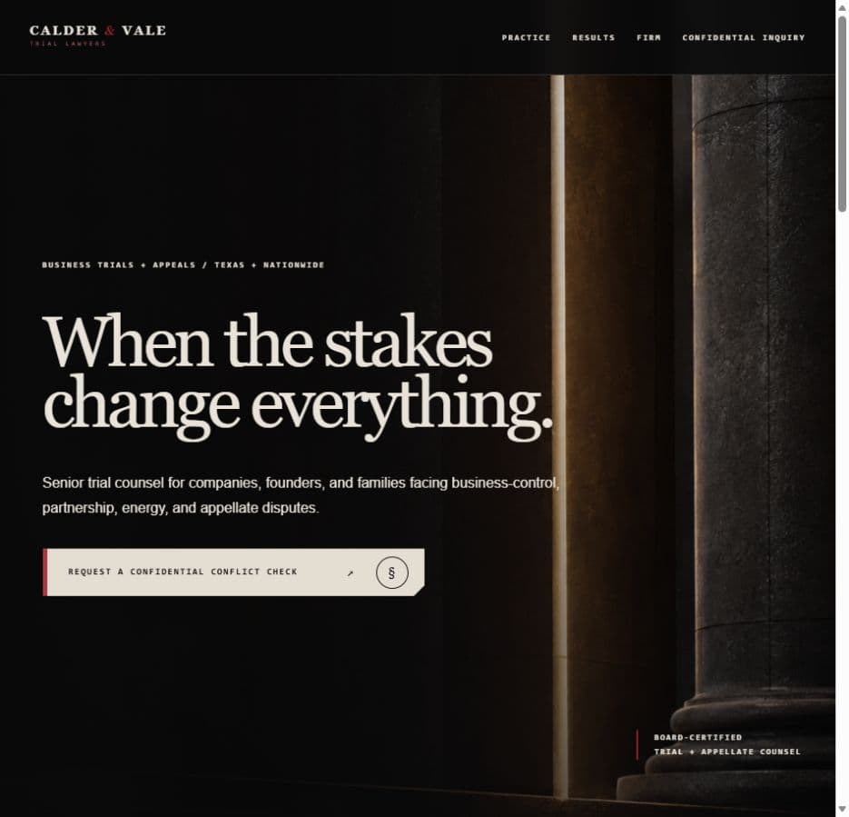 Calder & Vale original homepage design