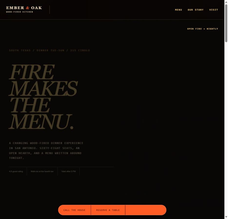 Ember & Oak original homepage design