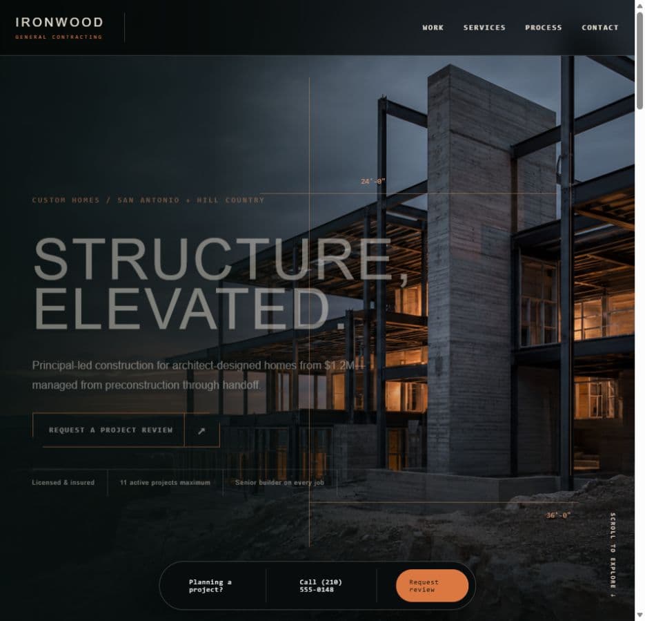 Ironwood Contracting original homepage design
