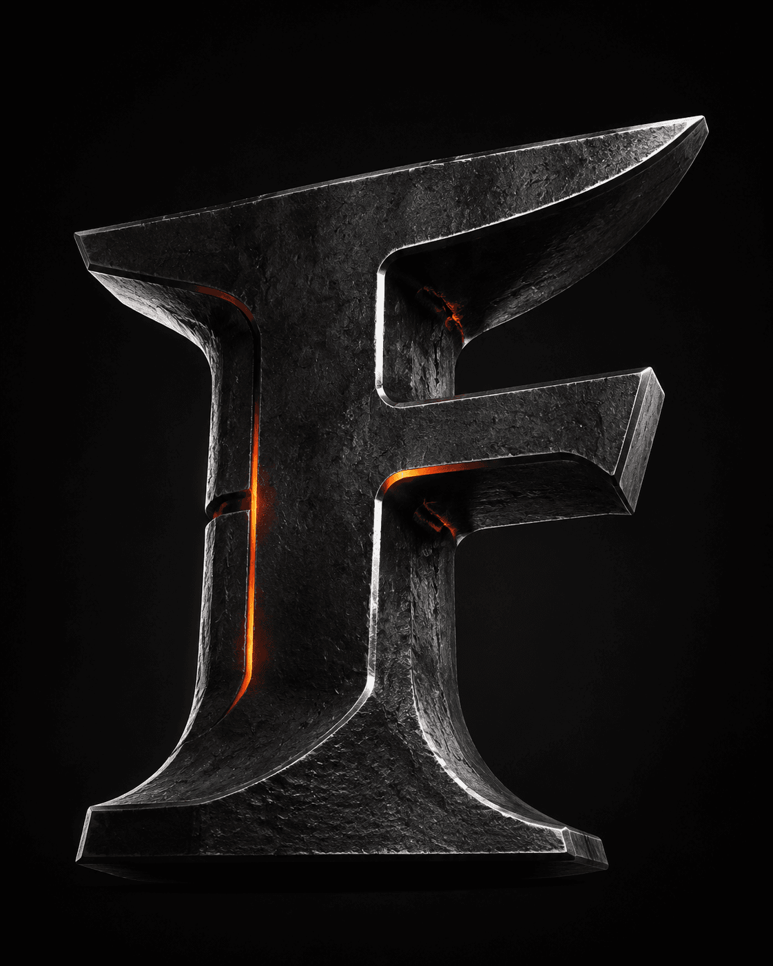 Forged iron Forge mark glowing with heat