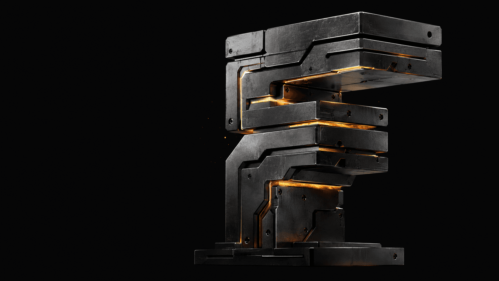 Forged steel layers split by restrained molten-orange light