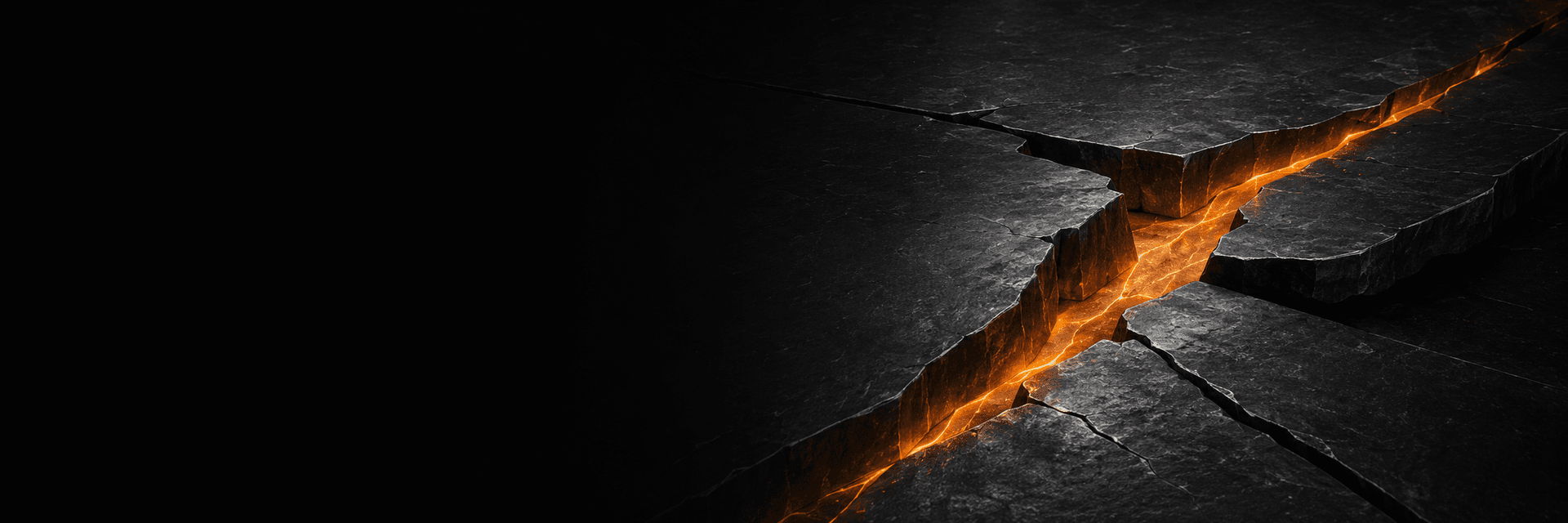 Cracked forged steel glowing with a molten orange seam
