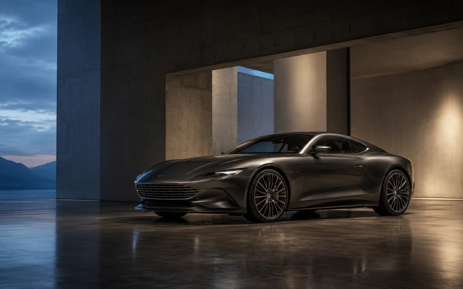 Premium performance automobile in an architectural studio