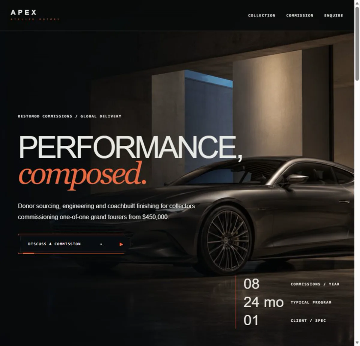 Premium performance automobile in an architectural studio