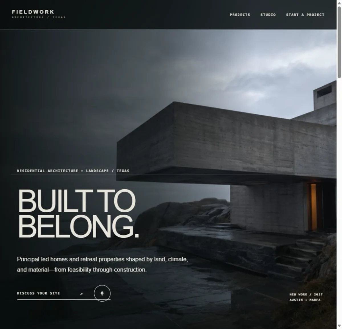 Expansive concrete residence integrated into a rocky landscape