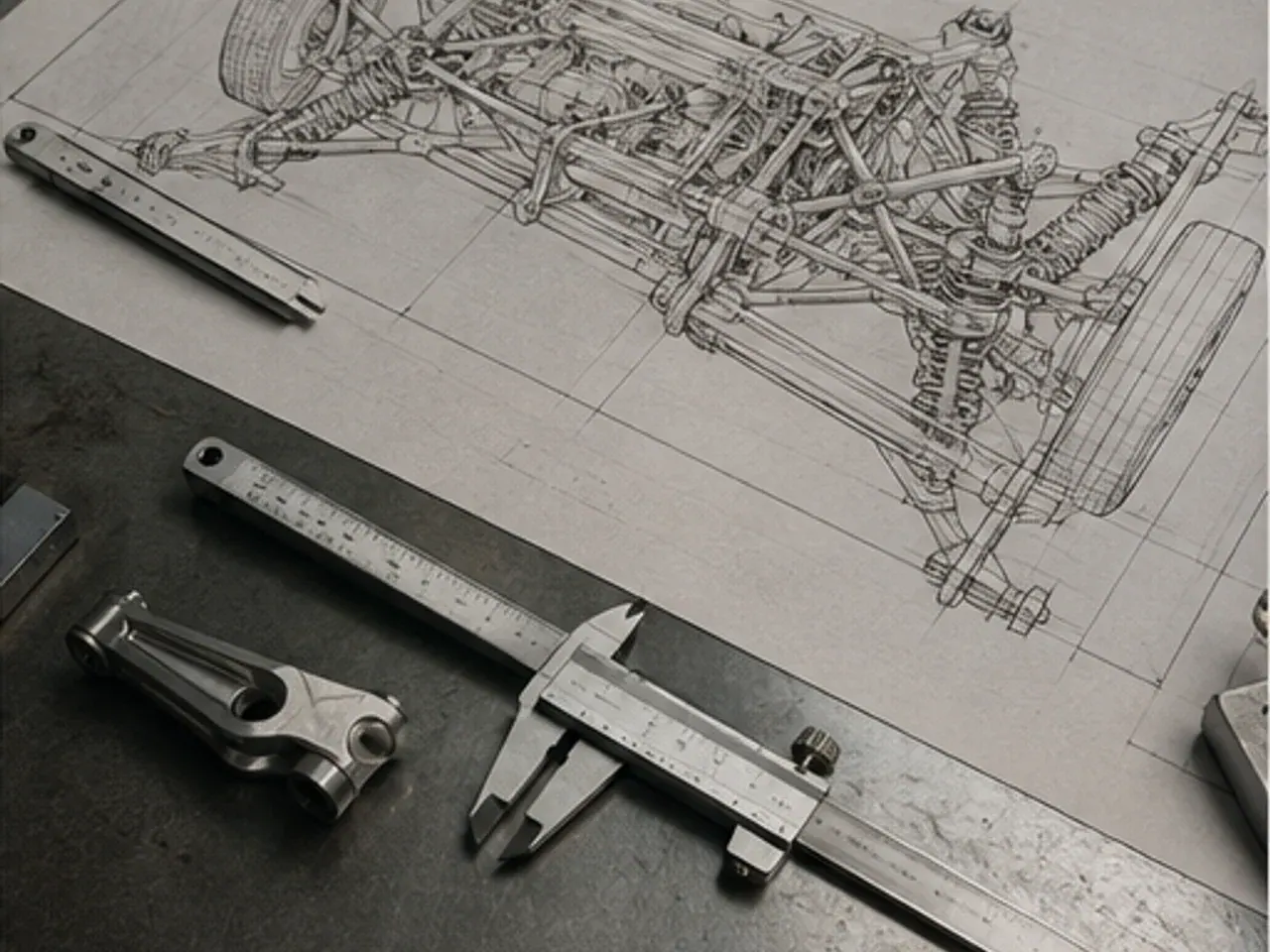 Technical drawing of a grand tourer chassis
