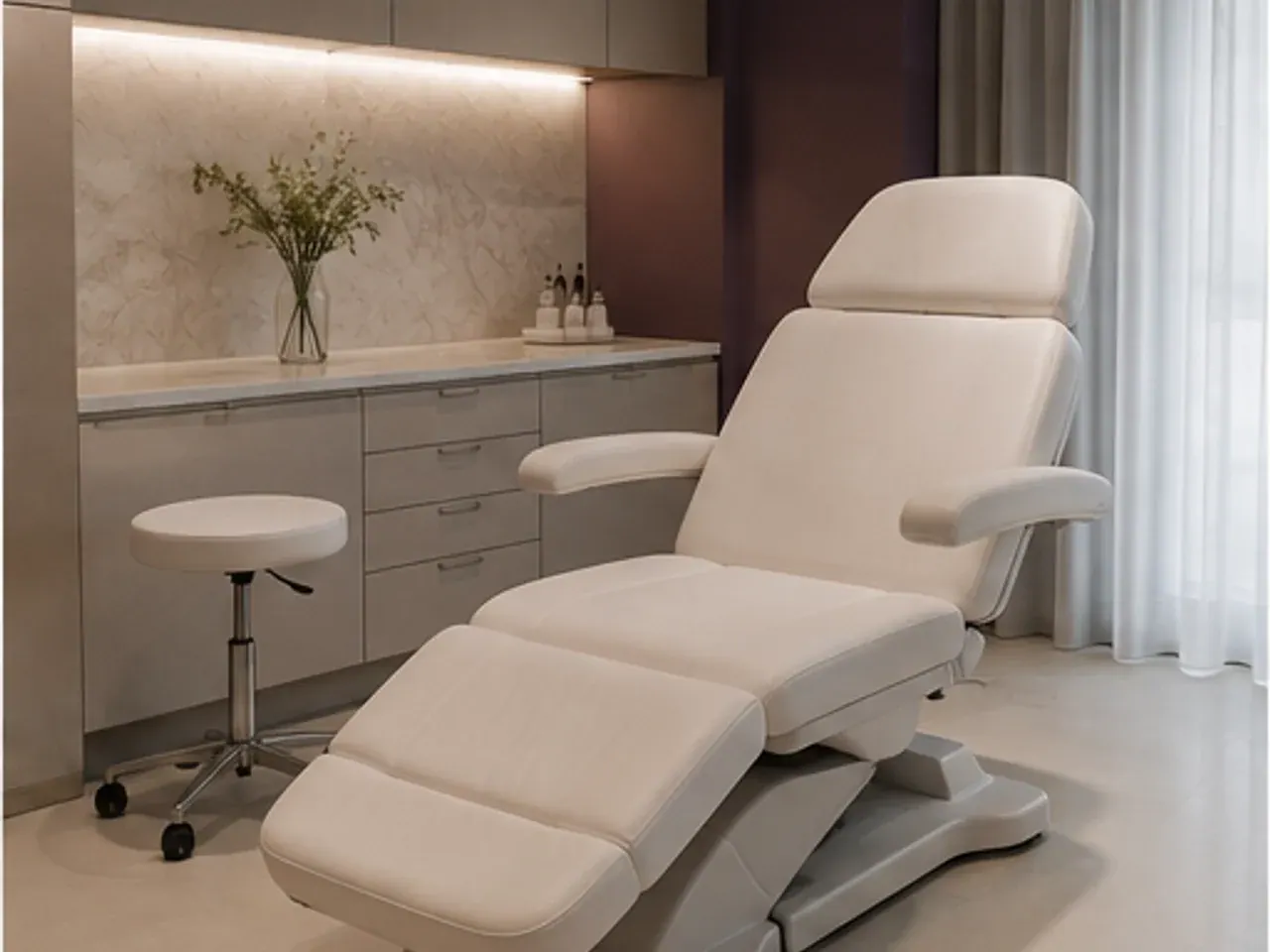 Calm treatment suite prepared for a consultation