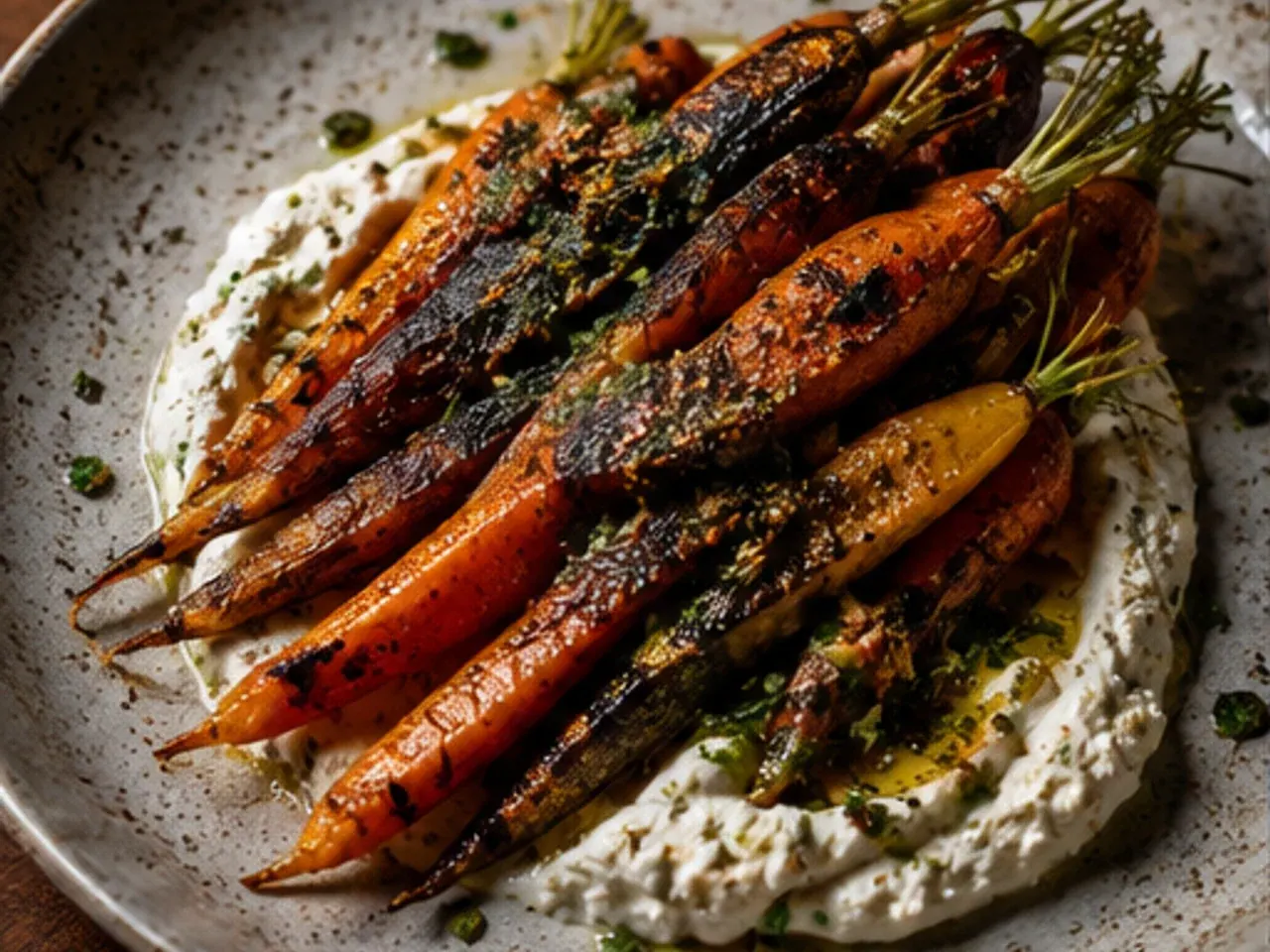 Charred carrots with whipped feta and herbs