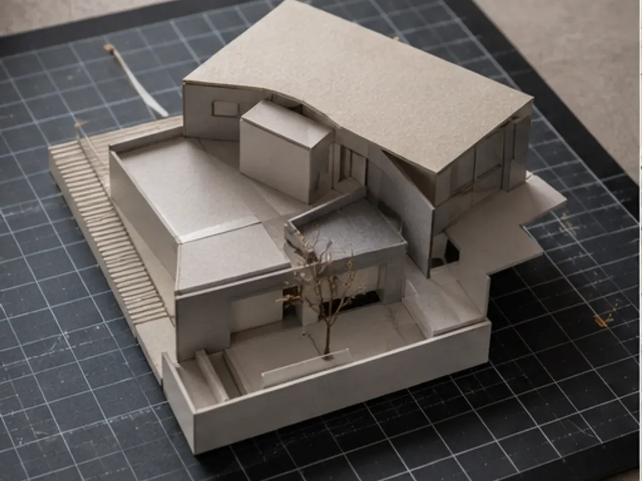 Physical study model of a stepped house