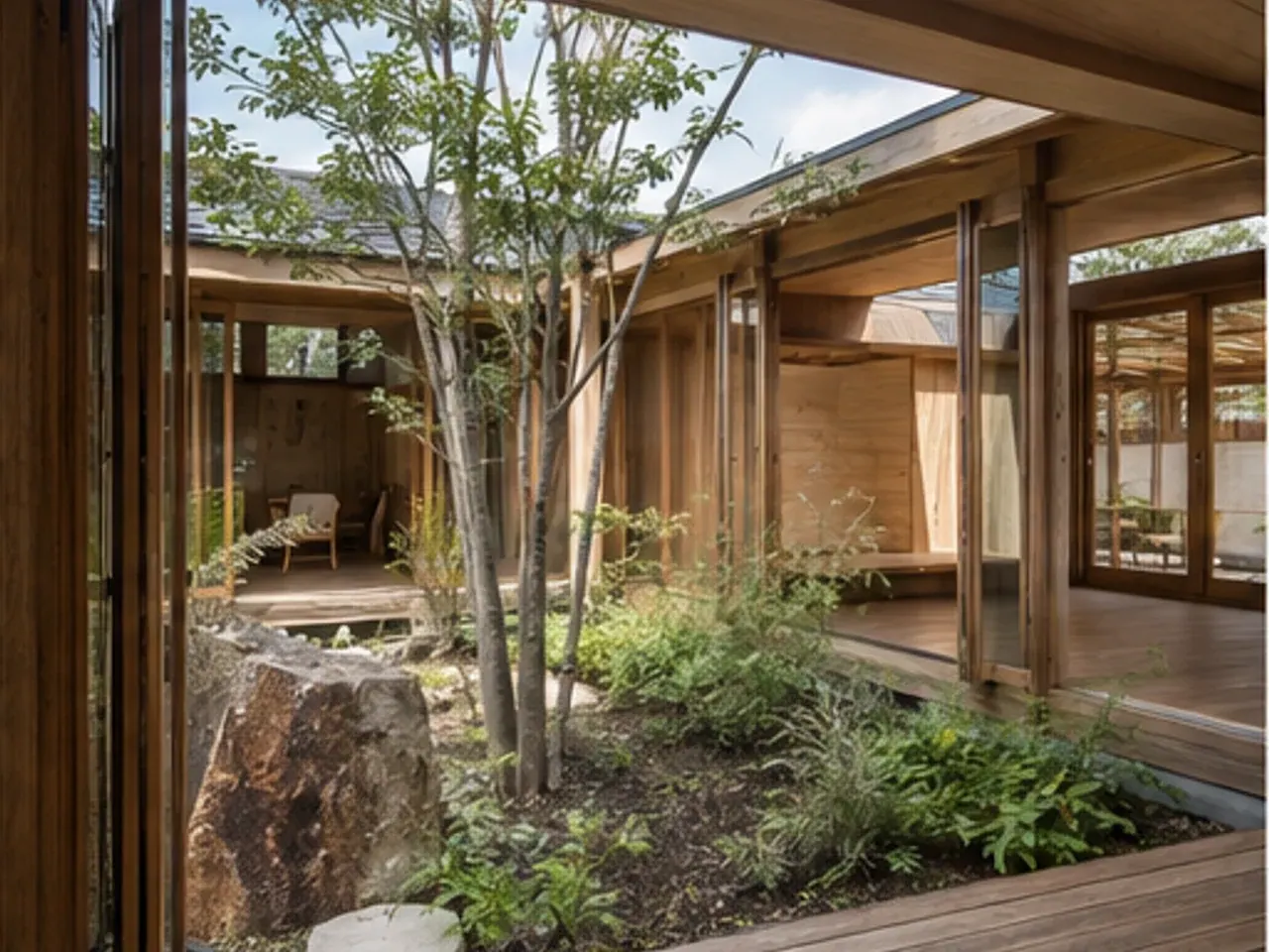 Timber courtyard with deep shade