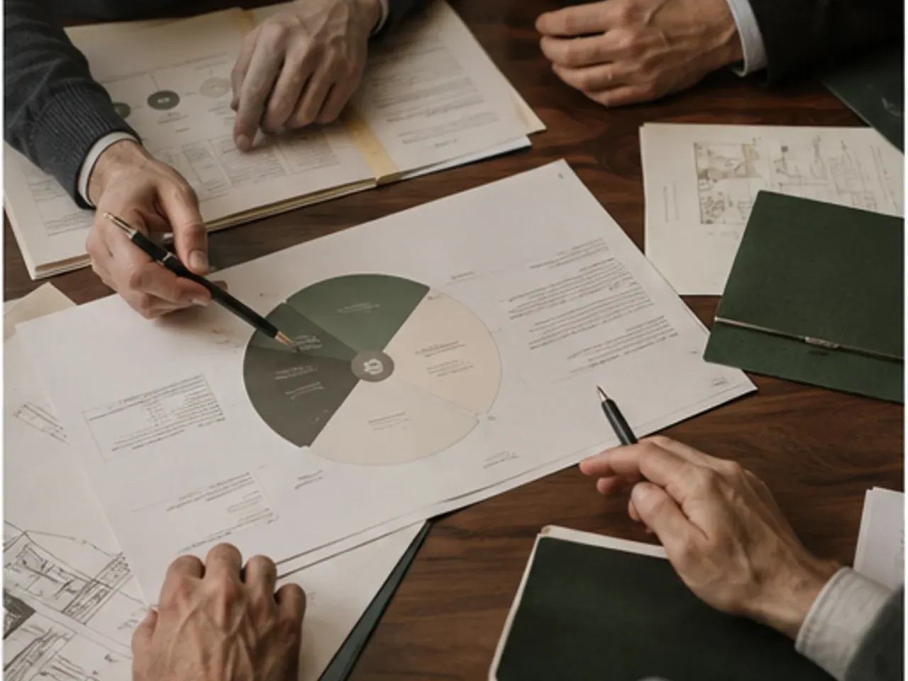 Family members and an advisor around a table during a planning session