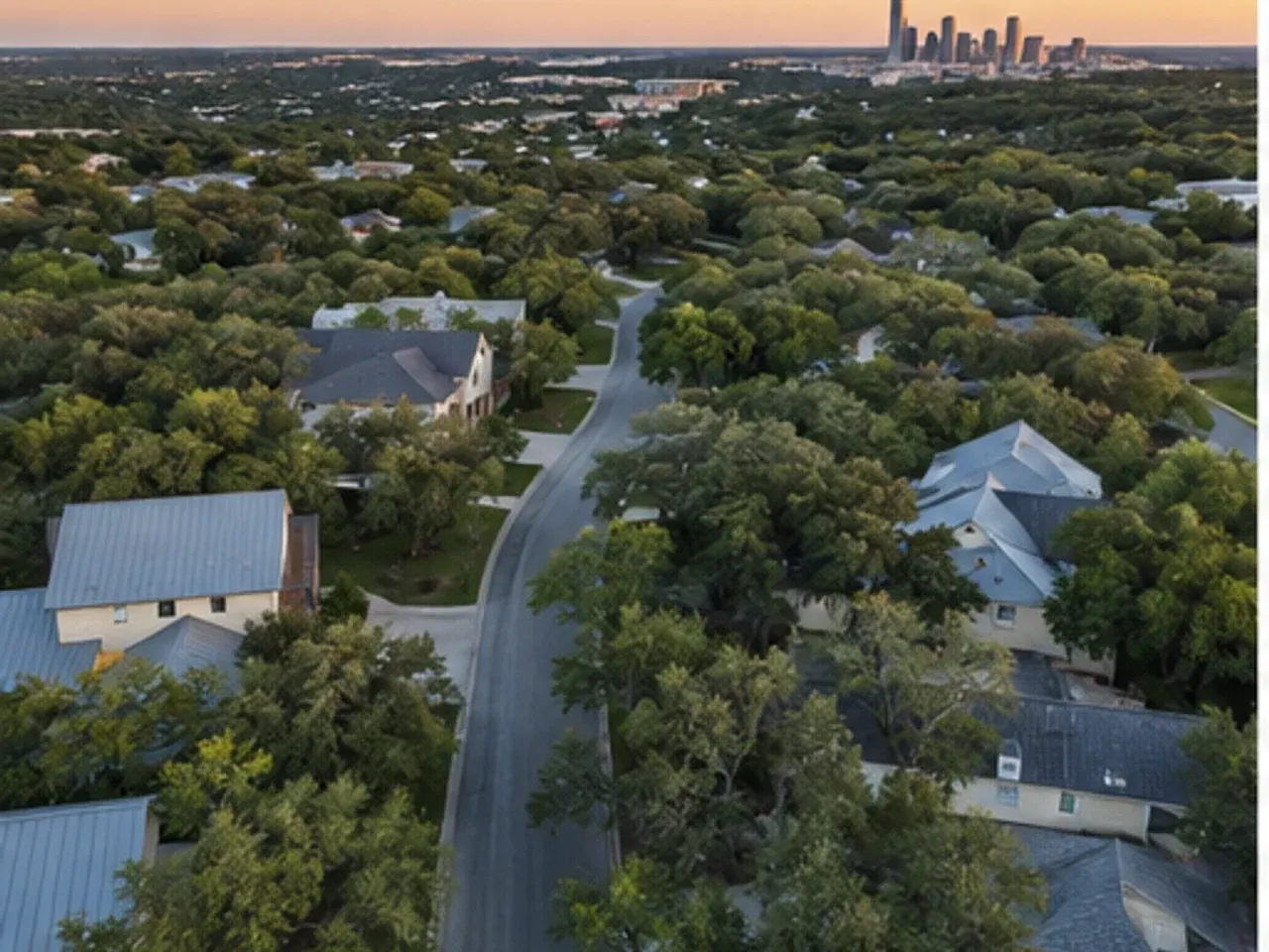 Tree-lined Austin neighborhood street