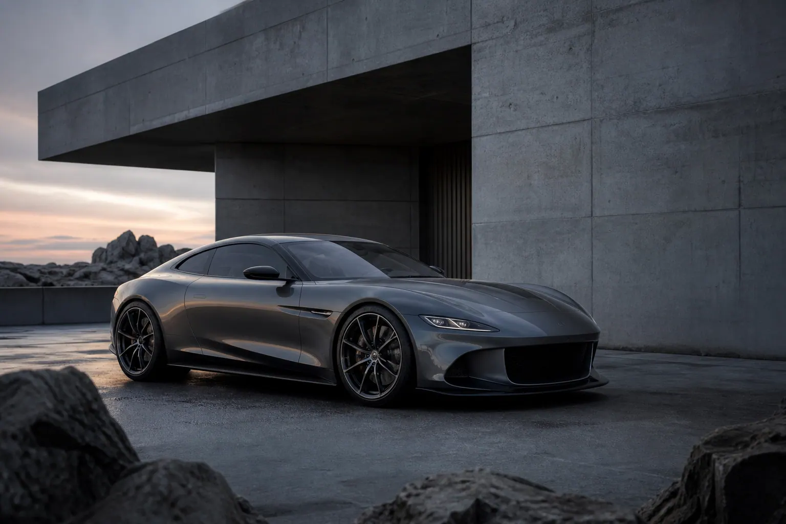 Illustrative graphite bespoke grand touring coupe