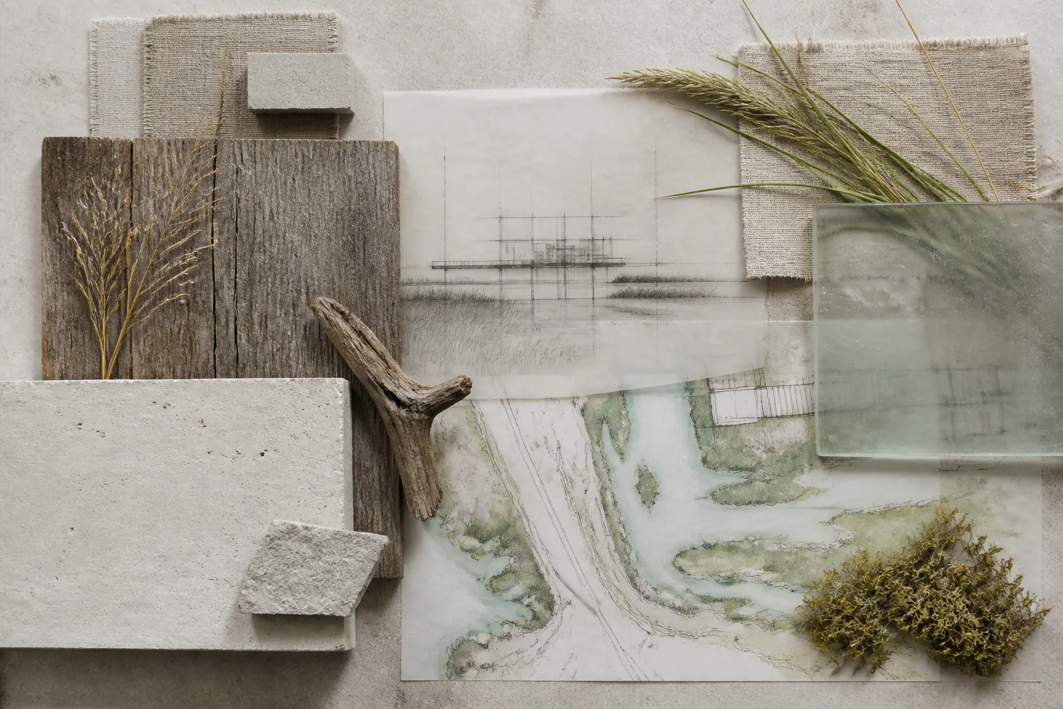 Illustrative wetland material and drawing study