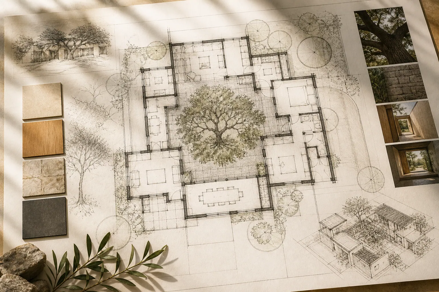 Illustrative live-oak courtyard plan study