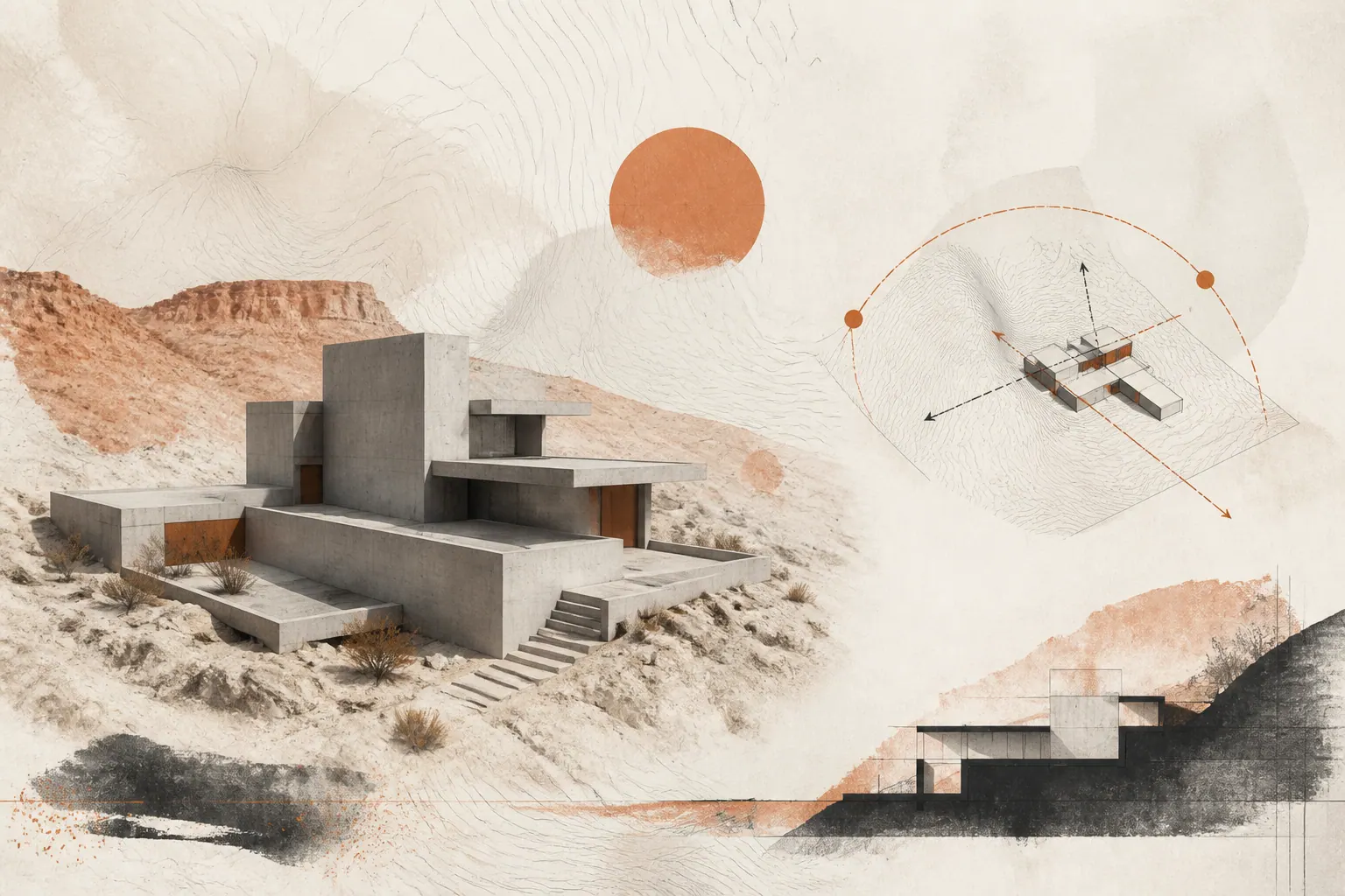 Illustrative desert-house site response study