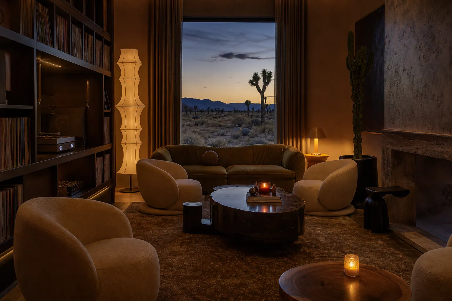 Illustrative desert hotel listening room