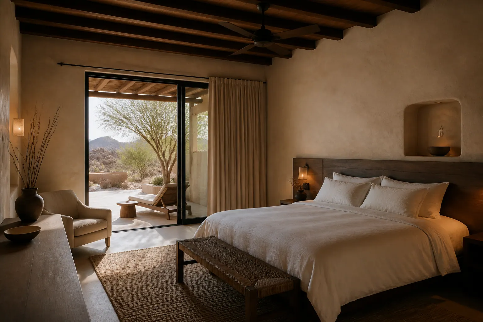 Illustrative desert hotel suite interior